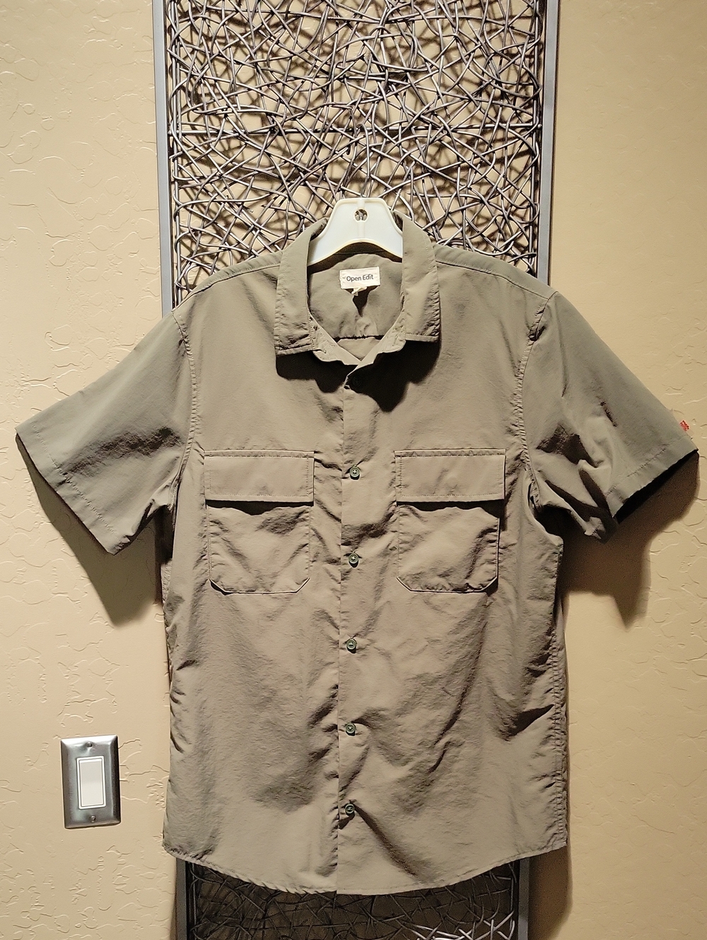 Open Edit Men's Short-Sleeve Utility Shirt in Olive